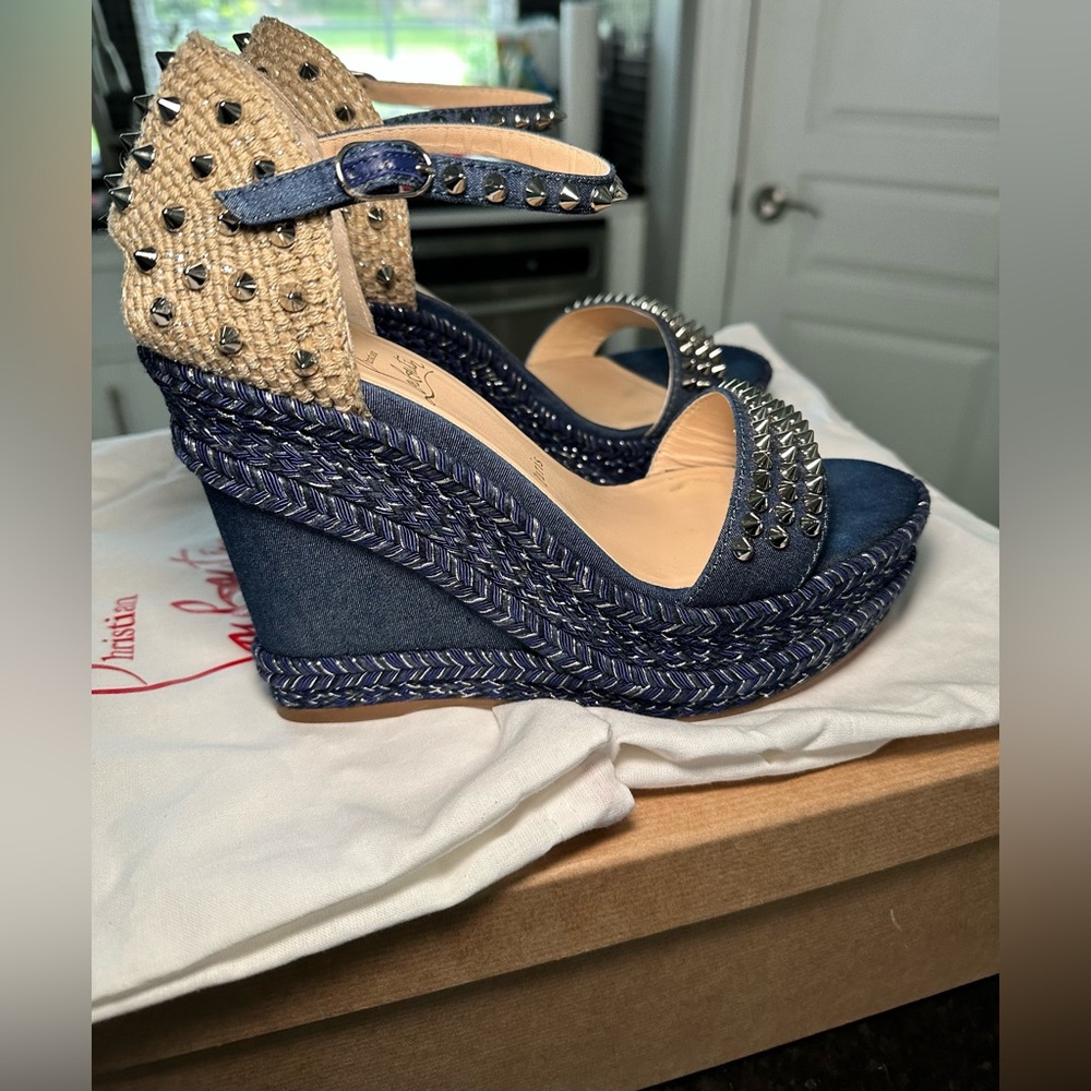 Christian Louboutin Madmonica 120 Denim Wedge Sandals